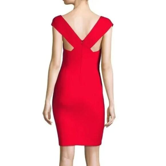 Yigal Azrouel Deep V-Neck Red Sleeveless Bodycon Dress - Picture 2 of 8